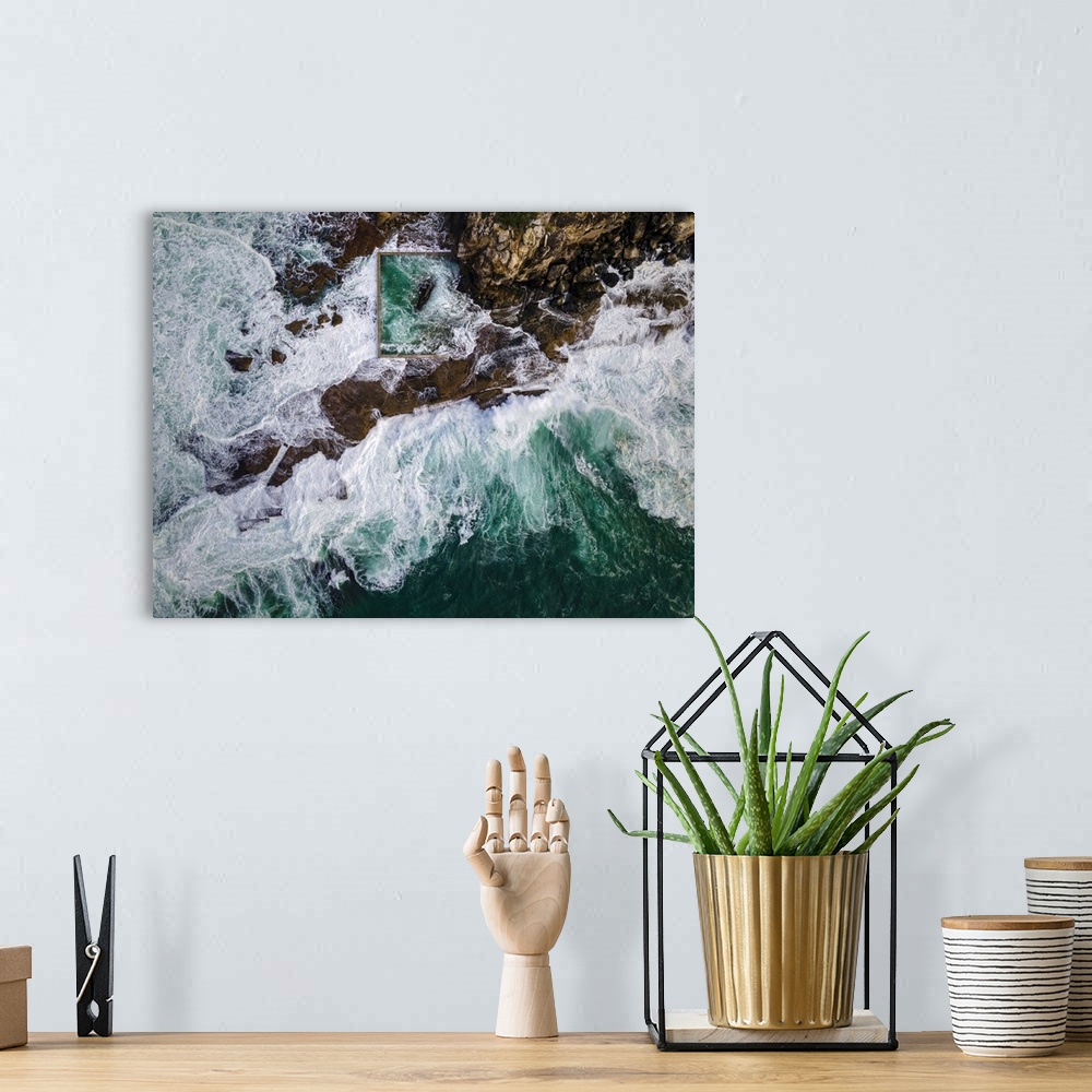 A bohemian room featuring Aerial of North Curl Curl Rockpool, New South Wales, Australia.