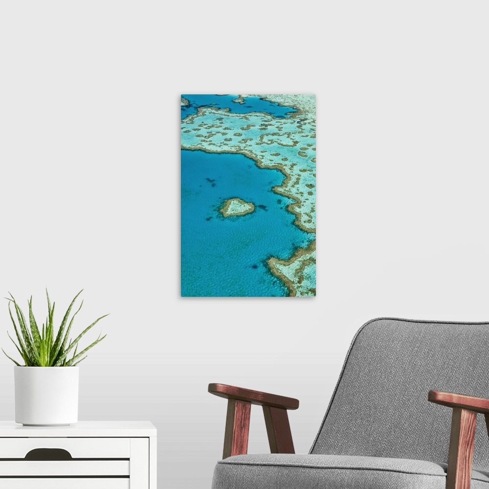 A modern room featuring Australia, Queensland, Whitsundays, Great Barrier Reef Marine Park. Aerial view of Heart Reef, a ...