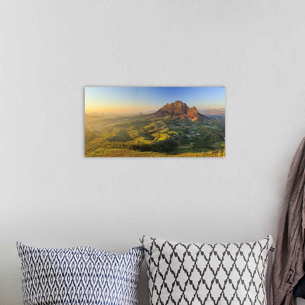 A bohemian room featuring South Africa, Western Cape, Stellenbosch, Aerial view of Simonsberg Mountain range and Stellenbos...