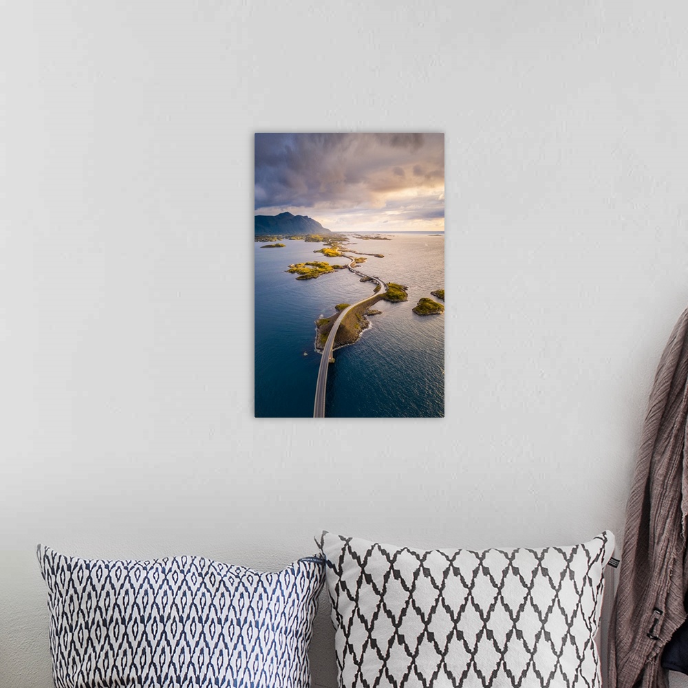 A bohemian room featuring Aerial view of the Atlantic Ocean Road at sunset, More og Romsdal, Norway