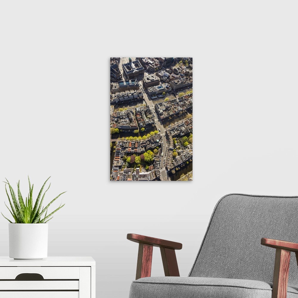 A modern room featuring Aerial view of the Old City Centre Amsterdam, Netherlands