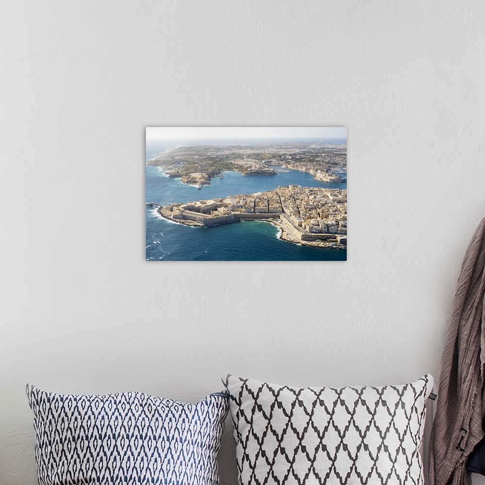 A bohemian room featuring Malta, South Eastern Region, Valletta. Aerial view of Valletta, Grand Harbour and the Three Cities.