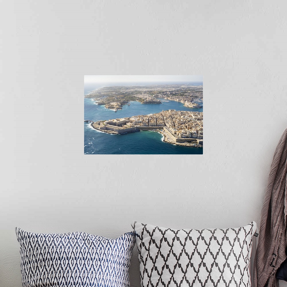 A bohemian room featuring Malta, South Eastern Region, Valletta. Aerial view of Valletta, Grand Harbour and the Three Cities.