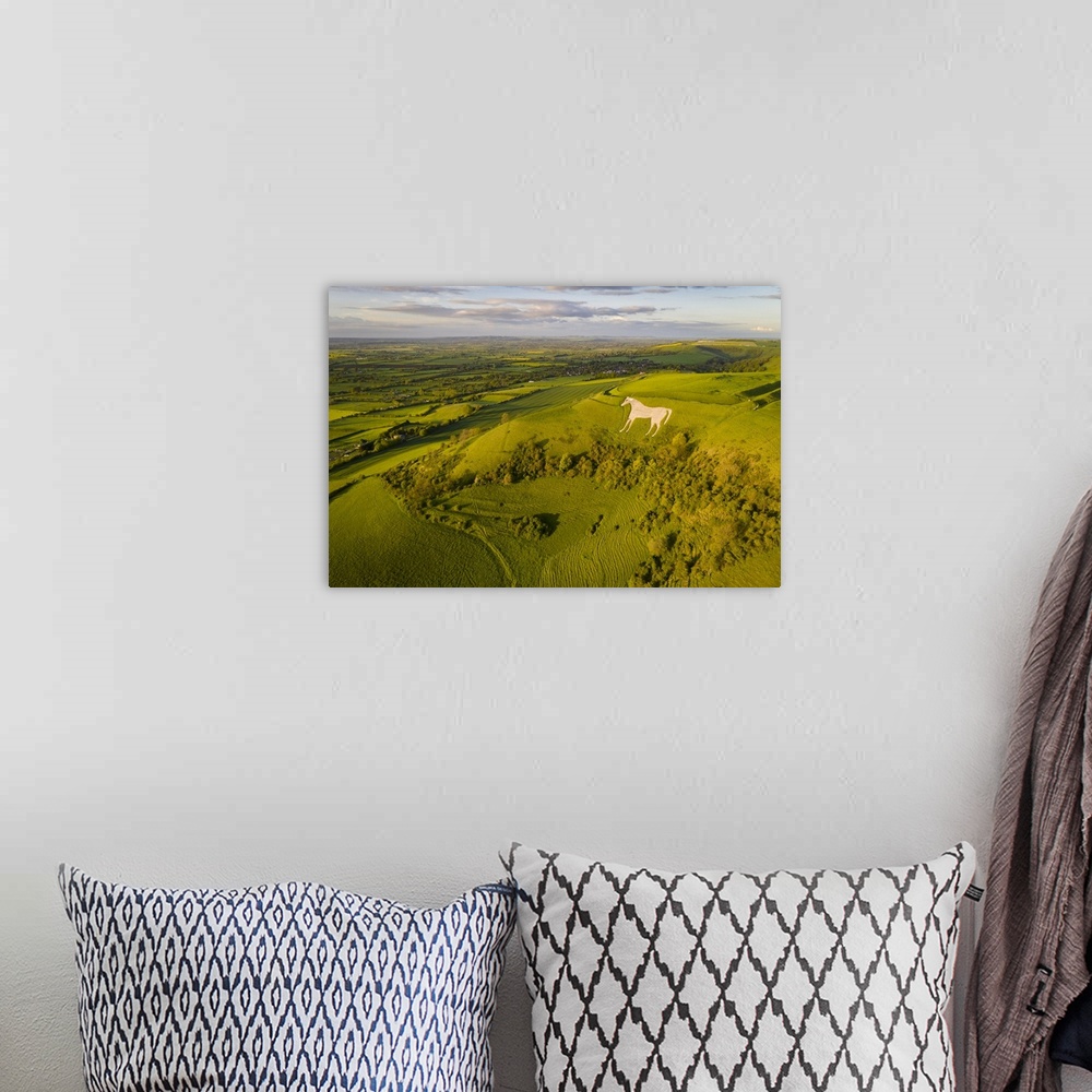 A bohemian room featuring Aerial View Of Westbury White Horse And Bratton Camp, Westbury, Wiltshire, England