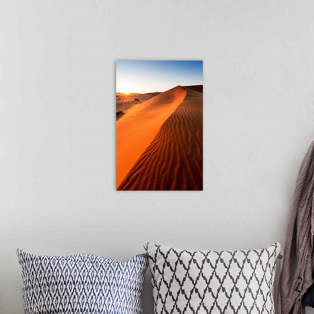 A bohemian room featuring Africa, Namibia, Namib Desert, Sossusvlei, Big daddy dune at sunrise