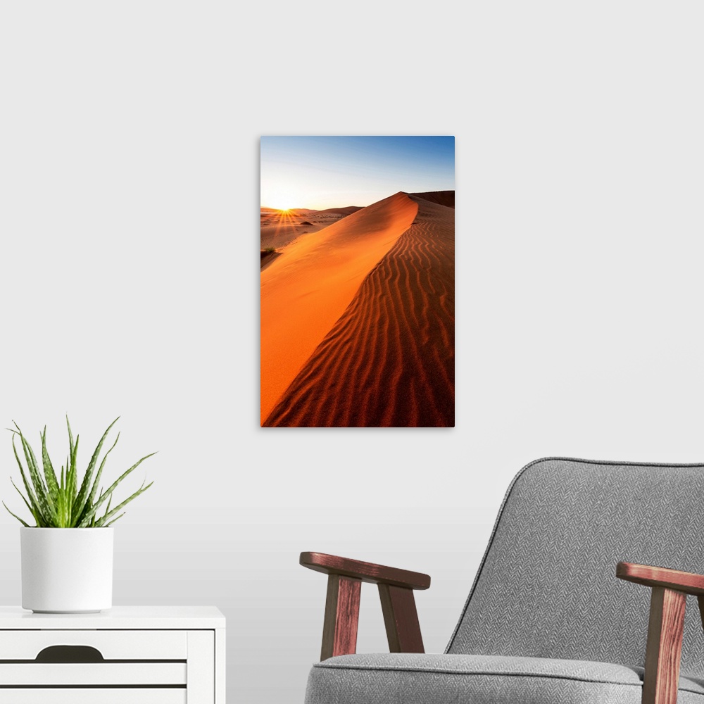A modern room featuring Africa, Namibia, Namib Desert, Sossusvlei, Big daddy dune at sunrise