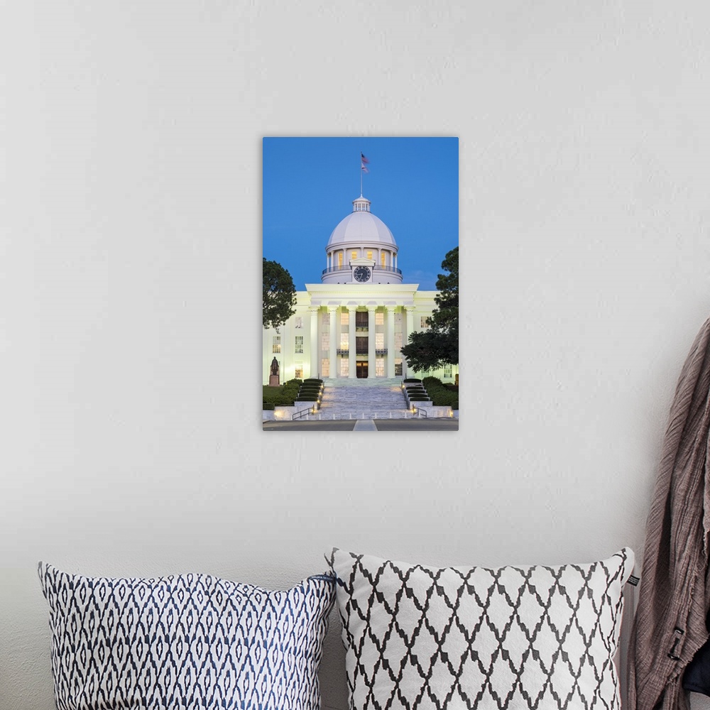 A bohemian room featuring United States, Alabama, Montgomery. Alabama State Capitol building at dusk, former First Confeder...