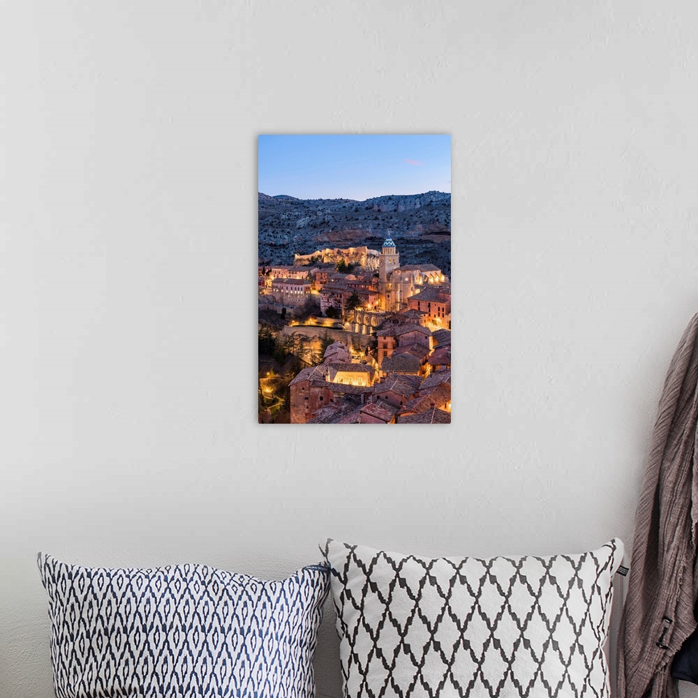 A bohemian room featuring Albarracin Town At Dusk. Albarracin, Teruel, Aragon, Spain