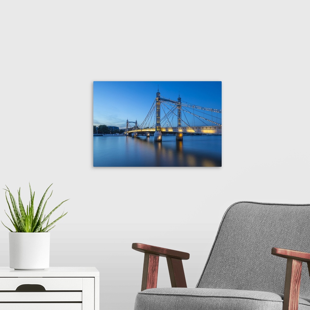 A modern room featuring Albert Bridge, River Thames, London, England, UK