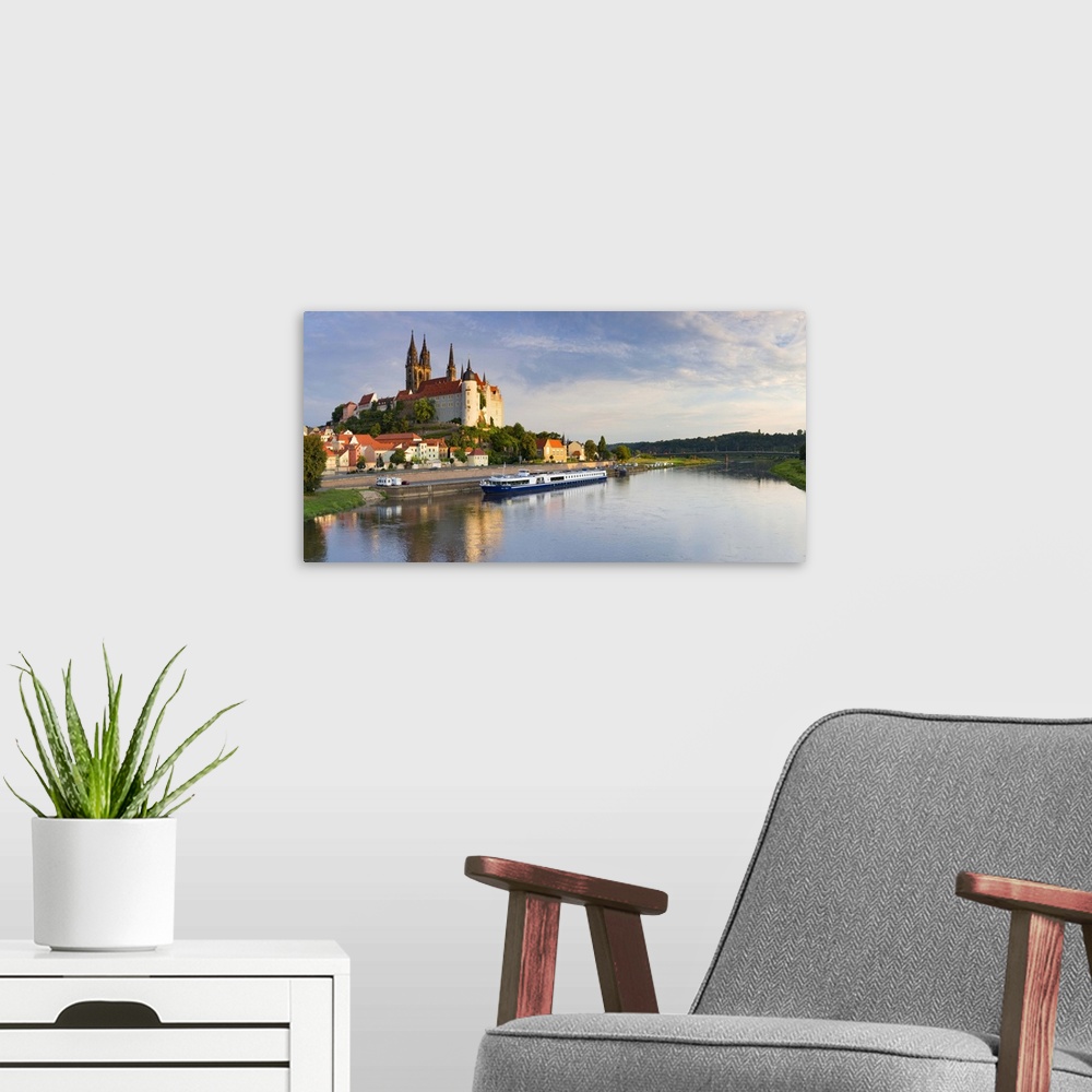 A modern room featuring View of Albrechstburg and River Elbe, Meissen, Saxony, Germany.