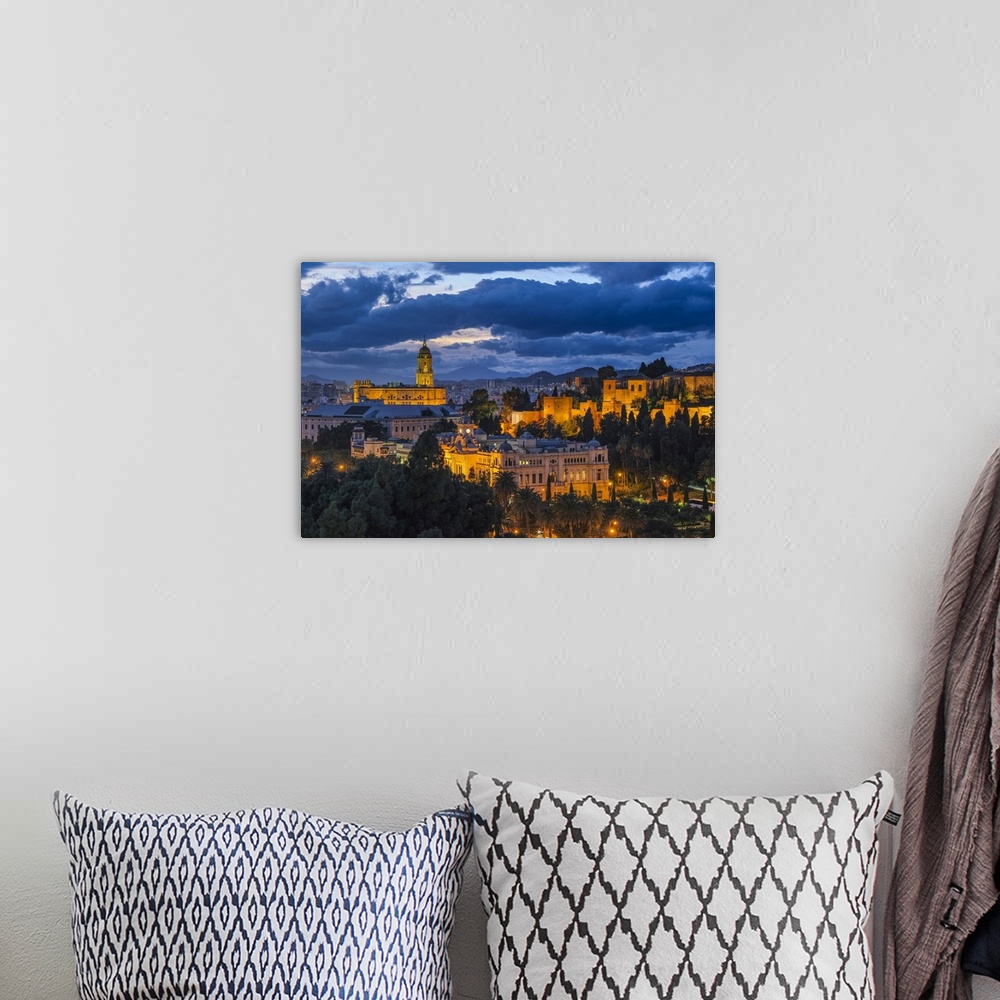 A bohemian room featuring Alcazaba, Cathedral and City Hall, Malaga City, Andalusia, Spain.