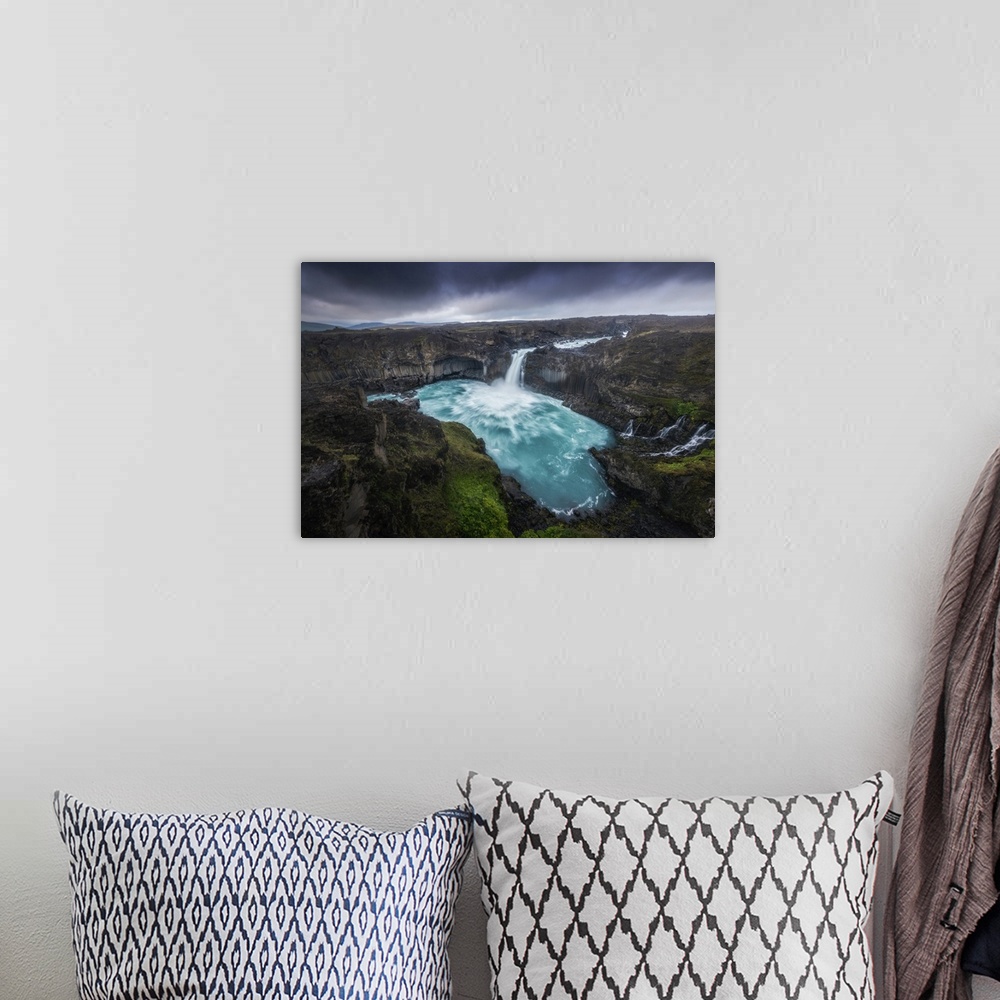 A bohemian room featuring Aldeyjarfoss waterfall, Iceland