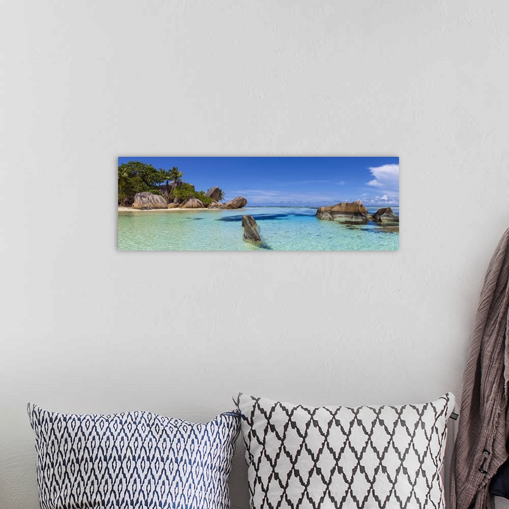 A bohemian room featuring Anse Source d'Argent beach, La Digue, Seychelles.