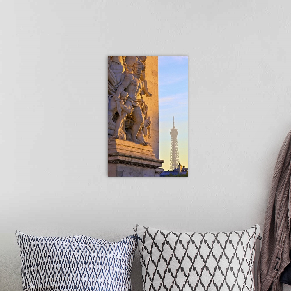 A bohemian room featuring Arc De Triomphe With Eiffel Tower In The Background,  Paris, France, Western Europe.