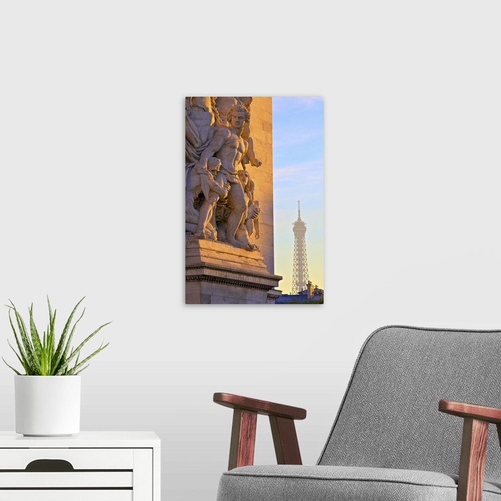 A modern room featuring Arc De Triomphe With Eiffel Tower In The Background,  Paris, France, Western Europe.