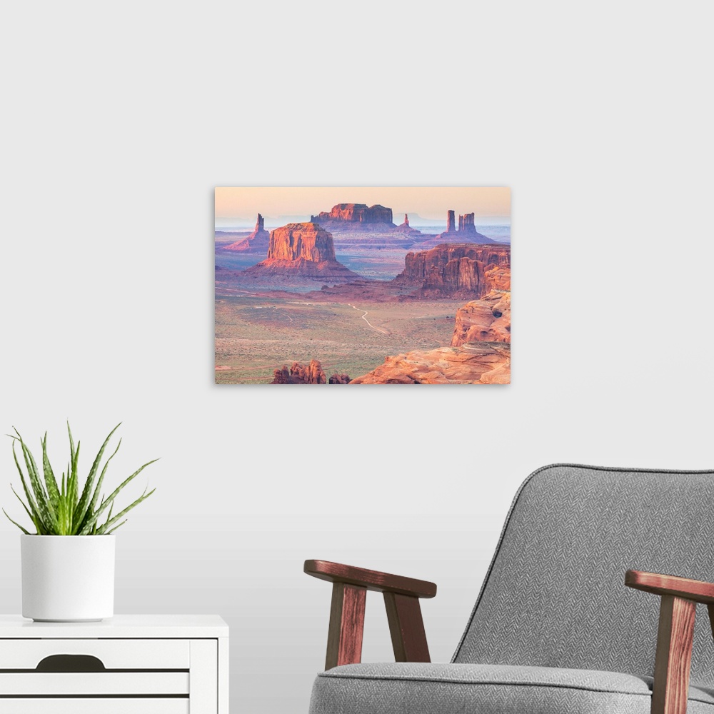 A modern room featuring USA, Arizona, View over Monument Valley from the top of Hunt's Mesa