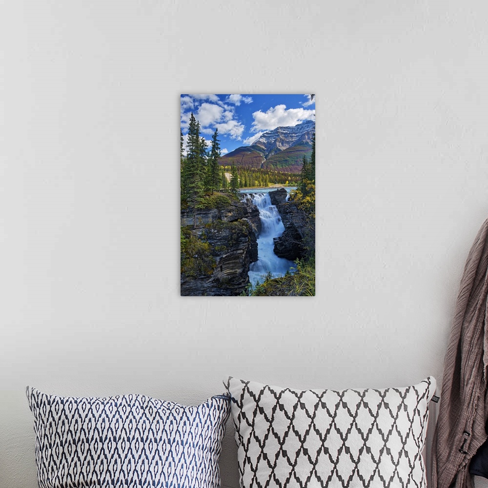 A bohemian room featuring Athabasca  River at Athabasca Falls, Canadian Rocky Mountains, Jasper National Park, Alberta, Canada
