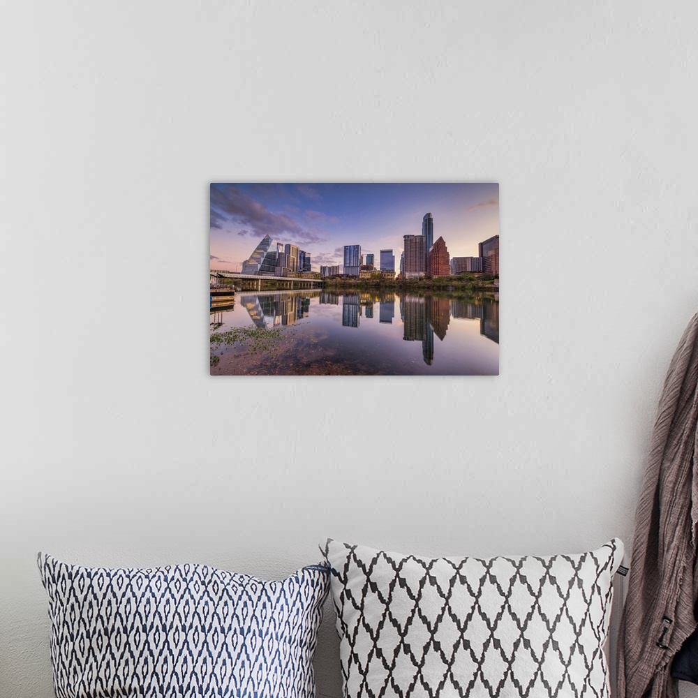A bohemian room featuring Austin Skyline Reflecting in Colorado River, Texas, USA