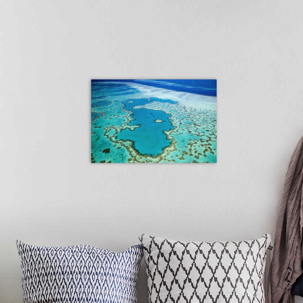 A bohemian room featuring Australia, Queensland, Whitsundays, Great Barrier Reef Marine Park. Aerial view of Heart Reef, a ...