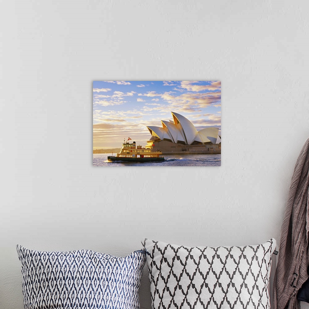 A bohemian room featuring Australia, New South Wales, Sydney, Sydney Opera House, boat infront of opera house