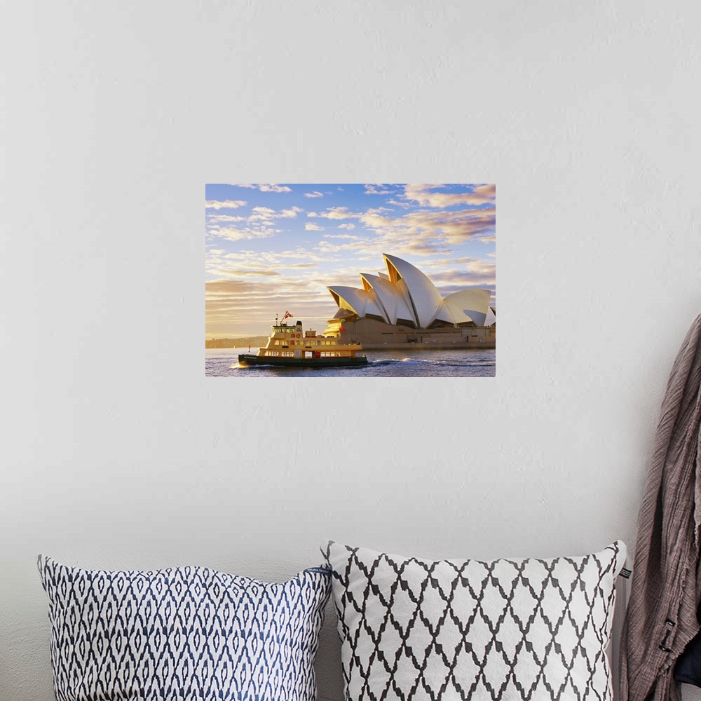 A bohemian room featuring Australia, New South Wales, Sydney, Sydney Opera House, boat infront of opera house