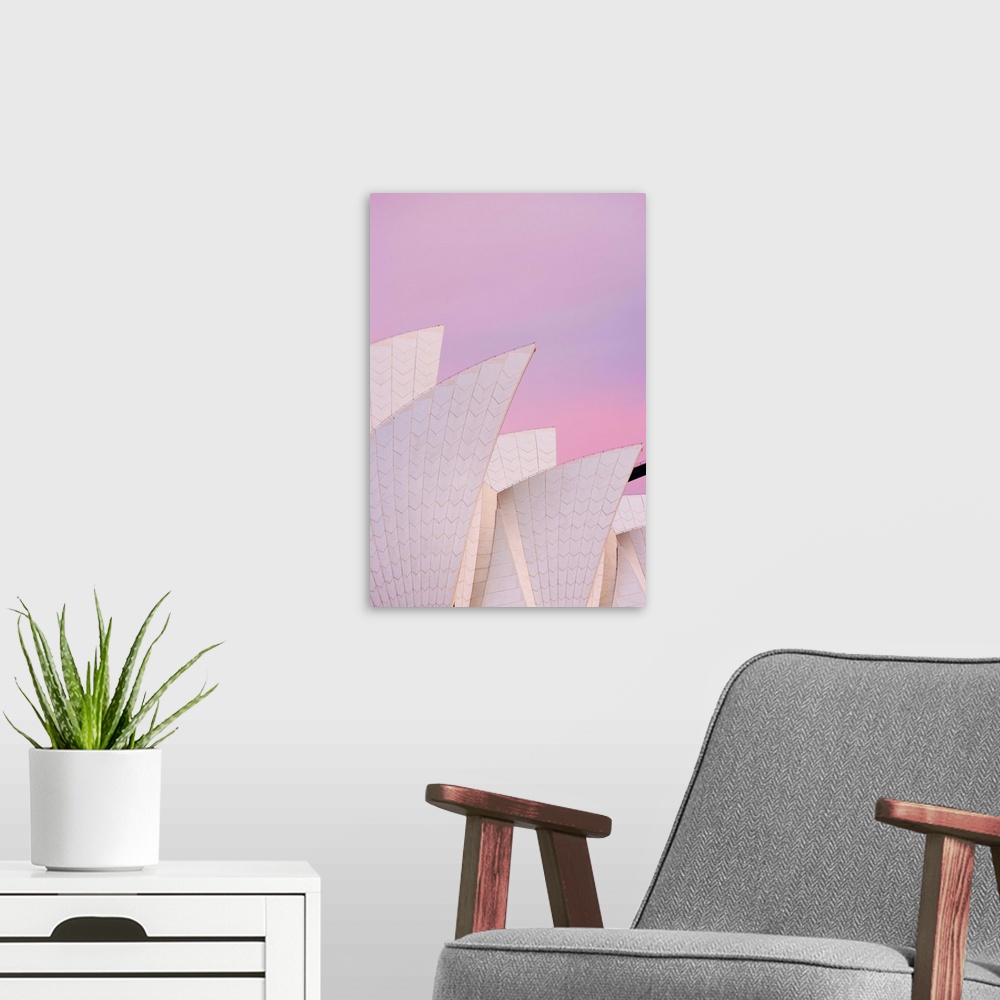 A modern room featuring Australia, New South Wales, Sydney, Sydney Opera House, Close-up of Opera House at dawn