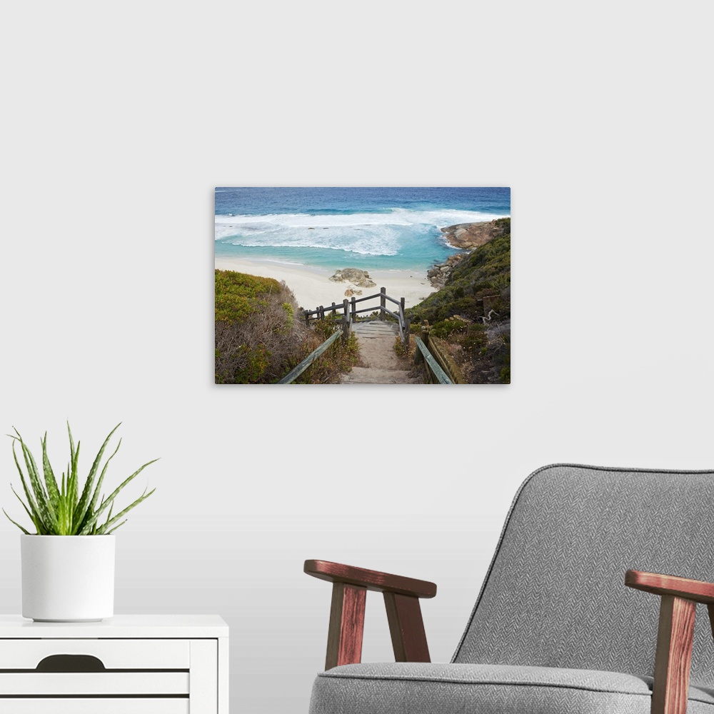 A modern room featuring Australia, Western Australia, Albany, Torndirrup National Park. Path leading down to beach at Sal...