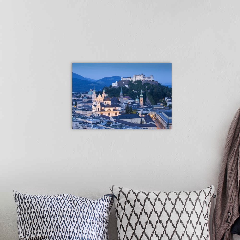 A bohemian room featuring Austria, Salzburg, View of Hohensalzburg Castle above The Old City