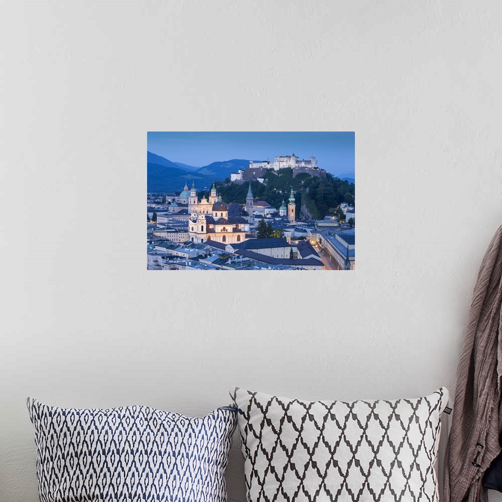 A bohemian room featuring Austria, Salzburg, View of Hohensalzburg Castle above The Old City