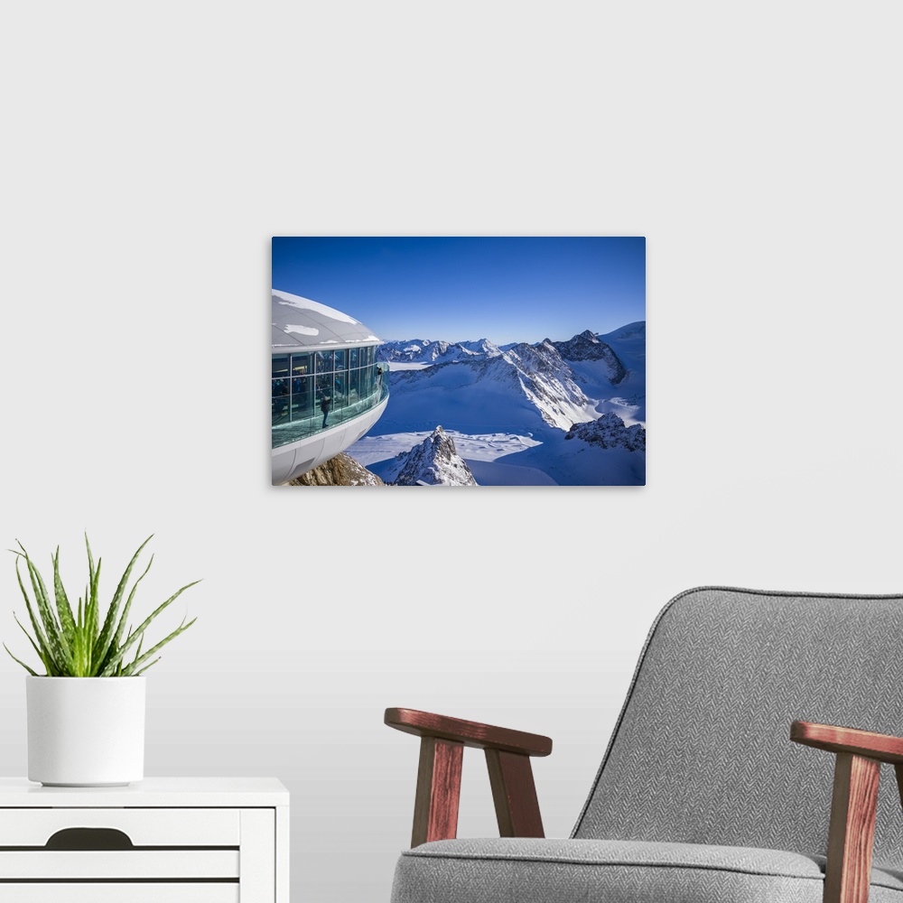 A modern room featuring Austria, Tyrol, Pitztal, Mittelberg, Pitztal Glacier ski area, Hinterer Brunnenkogel Mountain, el...