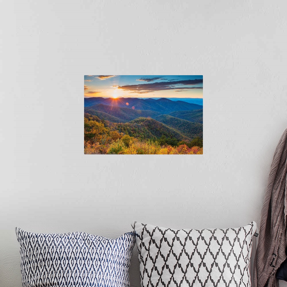 A bohemian room featuring Autumn Sunset, Blue Ridge Mountains, Shenandoah National Park, Virginia, Usa