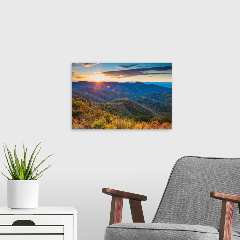 A modern room featuring Autumn Sunset, Blue Ridge Mountains, Shenandoah National Park, Virginia, Usa