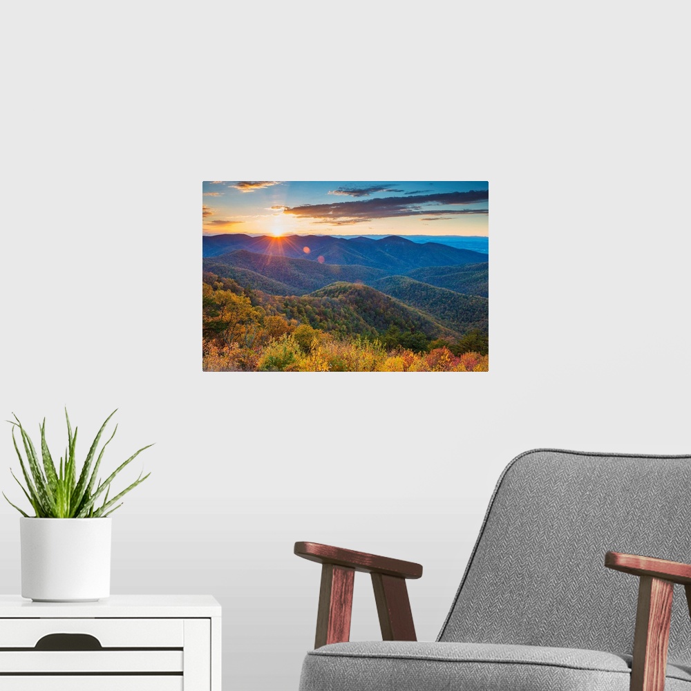 A modern room featuring Autumn Sunset, Blue Ridge Mountains, Shenandoah National Park, Virginia, Usa