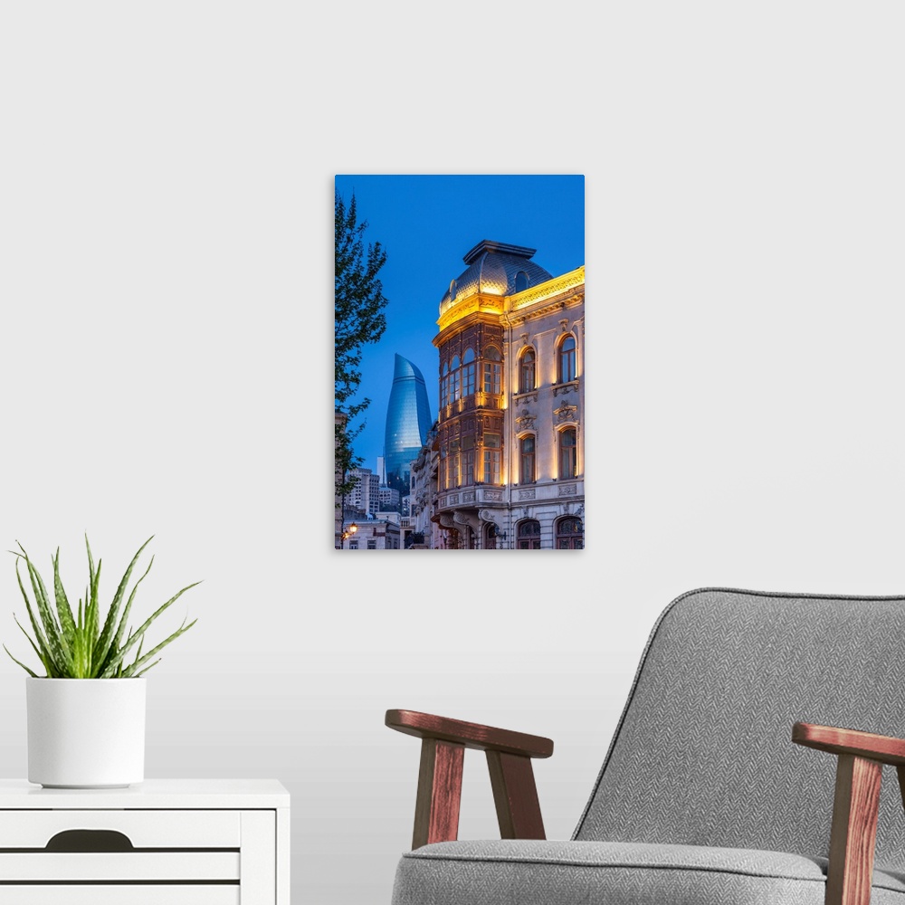A modern room featuring Azerbaijan, Baku, Old City and Flame Towers.