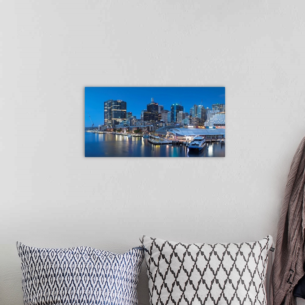 A bohemian room featuring Barangaroo And Darling Harbour At Dusk, Sydney, New South Wales, Australia