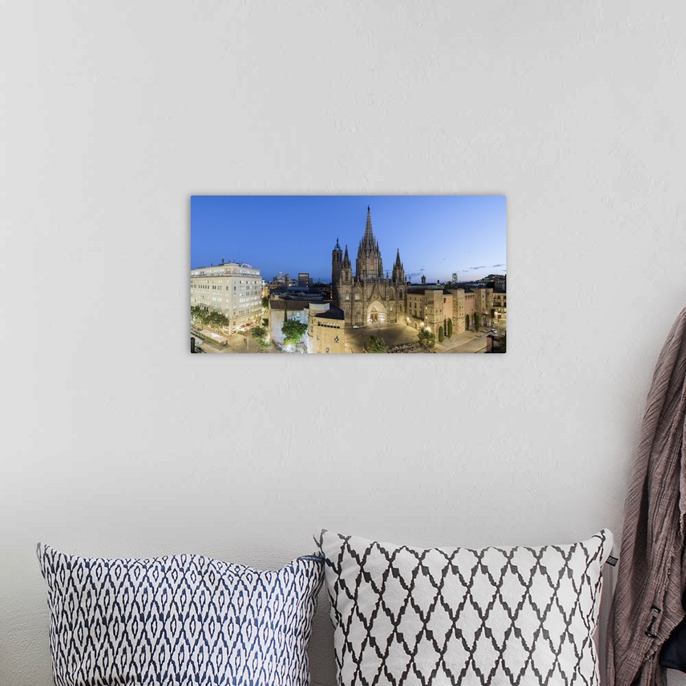 A bohemian room featuring Barcelona, Catalonia, Spain, Southern Europe. High angle view of the old Cathedral of the Holy Cr...
