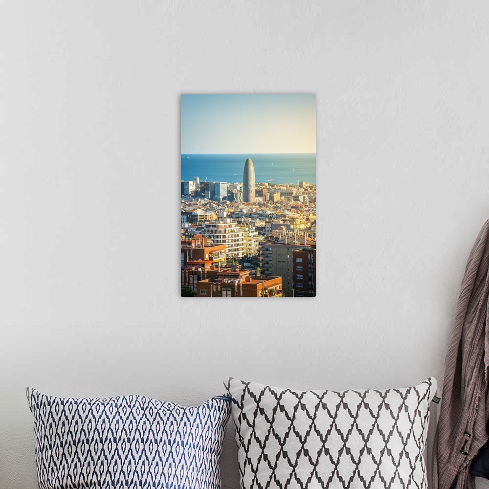 A bohemian room featuring Barcelona, Catalonia, Spain, Southern Europe. High angle view of the city with the Agbar Tower an...