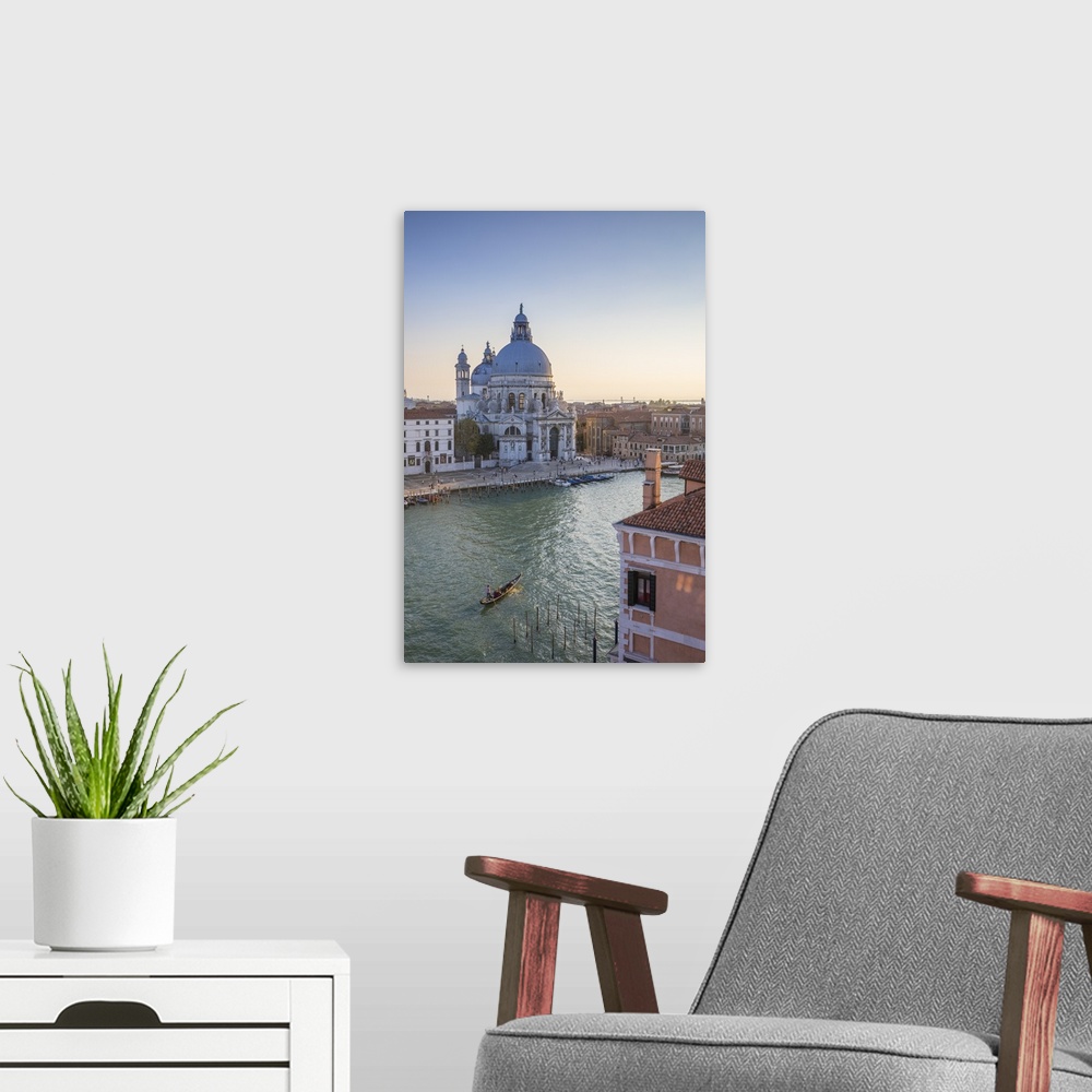 A modern room featuring Basilica di Santa Maria della Salute, Grand Canal, Venice, Italy.