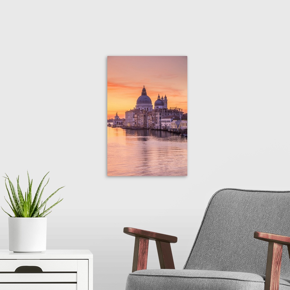 A modern room featuring Basilica di Santa Maria della Salute, Grand Canal, Venice, Veneto, Italy.