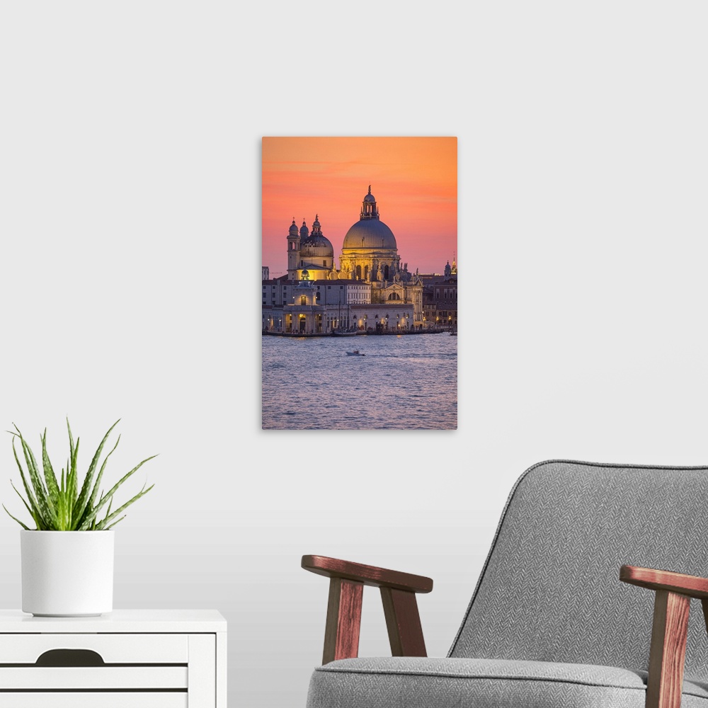 A modern room featuring Basilica di Santa Maria della Salute, Grand Canal, Venice, Veneto, Italy.