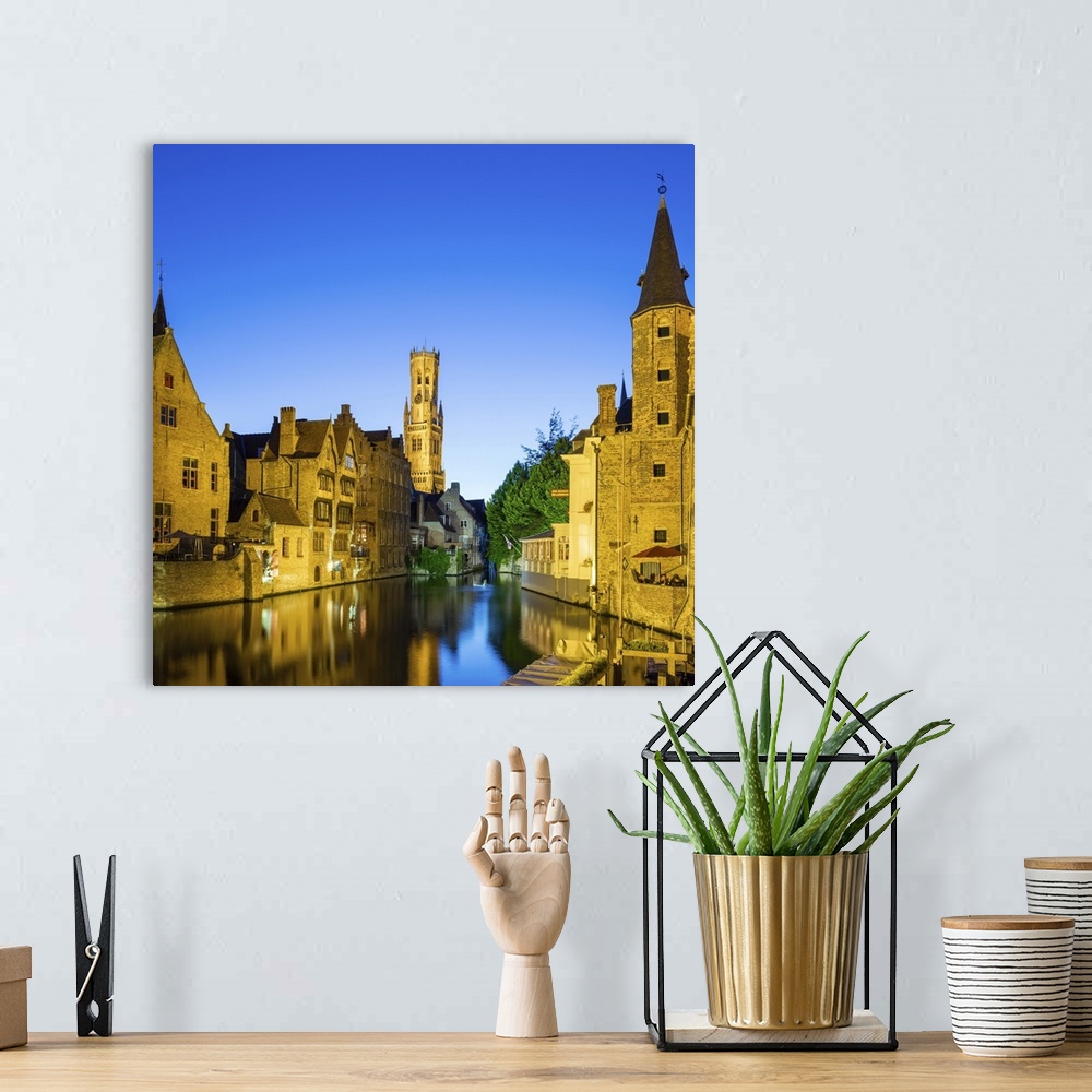 A bohemian room featuring Belgium, West Flanders (Vlaanderen), Bruges (Brugge). Belfort van Brugge and medieval buildings o...