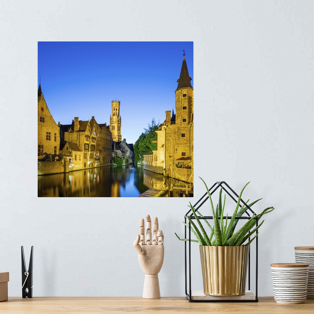 A bohemian room featuring Belgium, West Flanders (Vlaanderen), Bruges (Brugge). Belfort van Brugge and medieval buildings o...