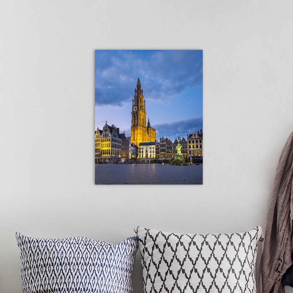 A bohemian room featuring Belgium, Flanders, Antwerp (Antwerpen). Onze-Lieve-Vrouwekathedraal (Cathedral of Our Lady) on Gr...
