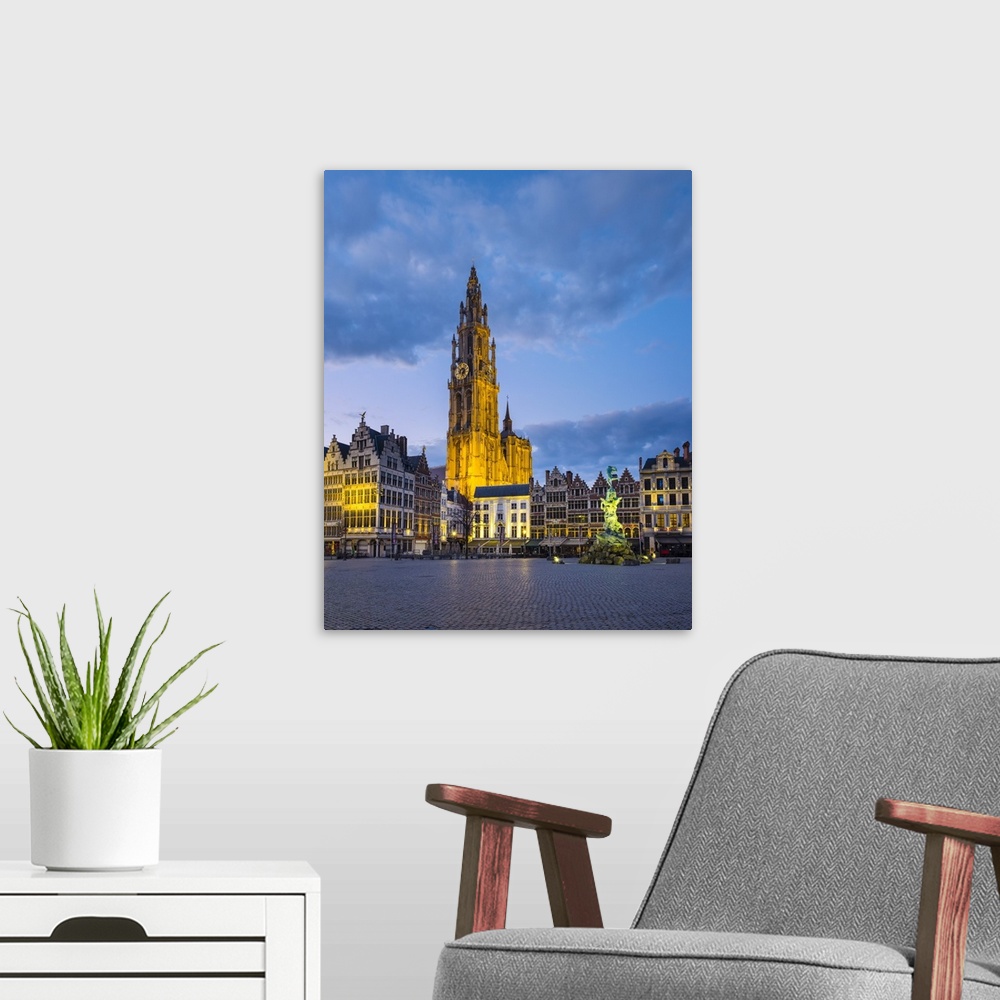A modern room featuring Belgium, Flanders, Antwerp (Antwerpen). Onze-Lieve-Vrouwekathedraal (Cathedral of Our Lady) on Gr...