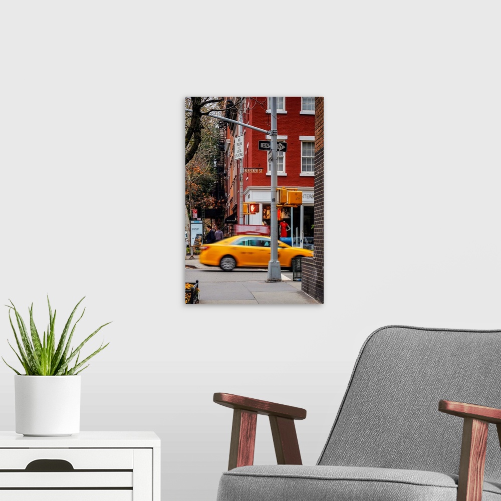 A modern room featuring Bleeker Street, Greenwich Village, Manhattan, New York City, New York, USA.