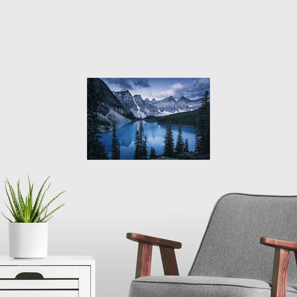 A modern room featuring Blue Hour at Moraine Lake, Banff Lake Louise, Canadian Rockies, Canada