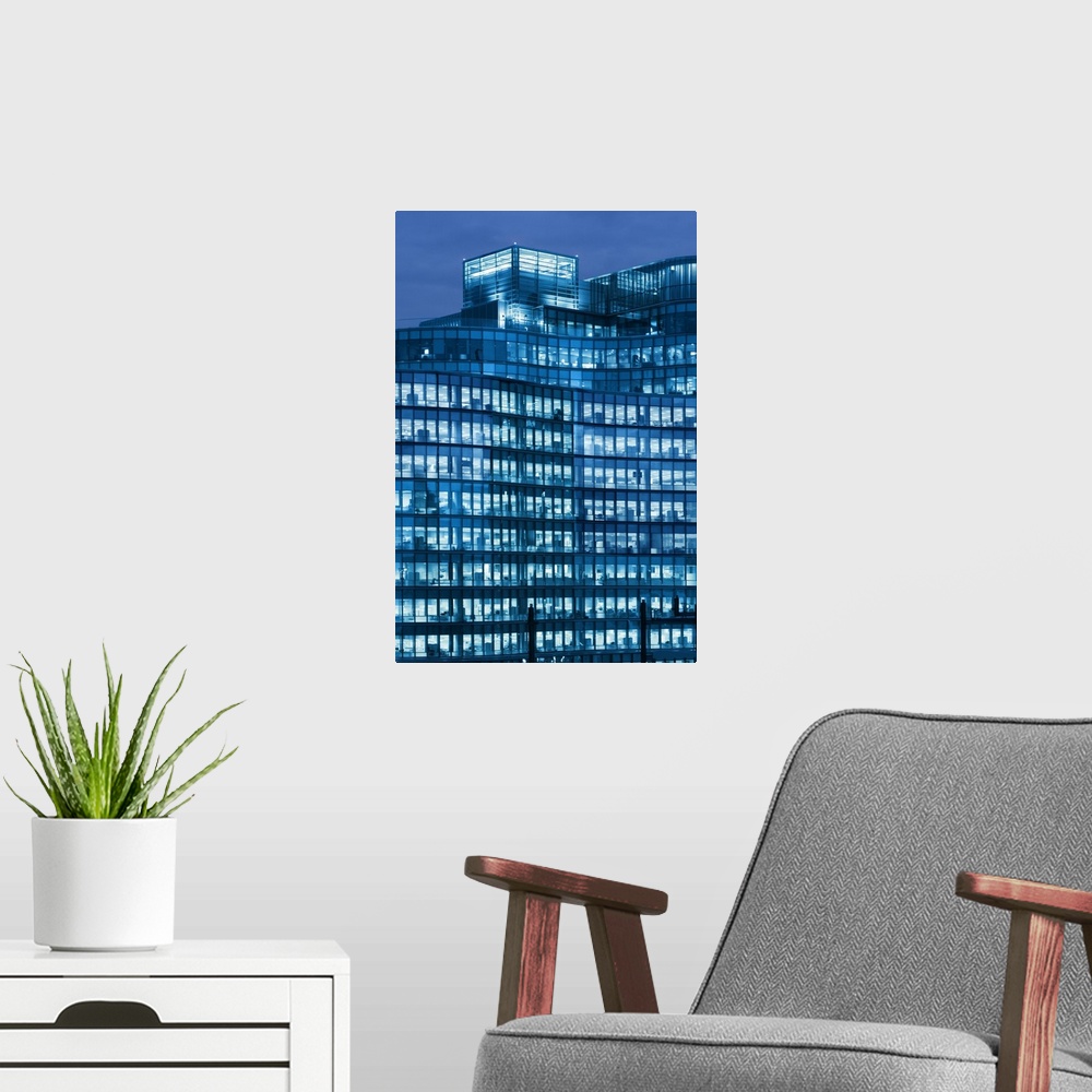 A modern room featuring Blue office building, Seaport District, Boston, Massachusetts