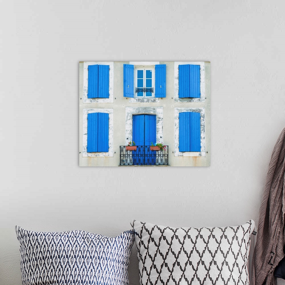 A bohemian room featuring Blue Window Shutters And Door, Languedoc, France