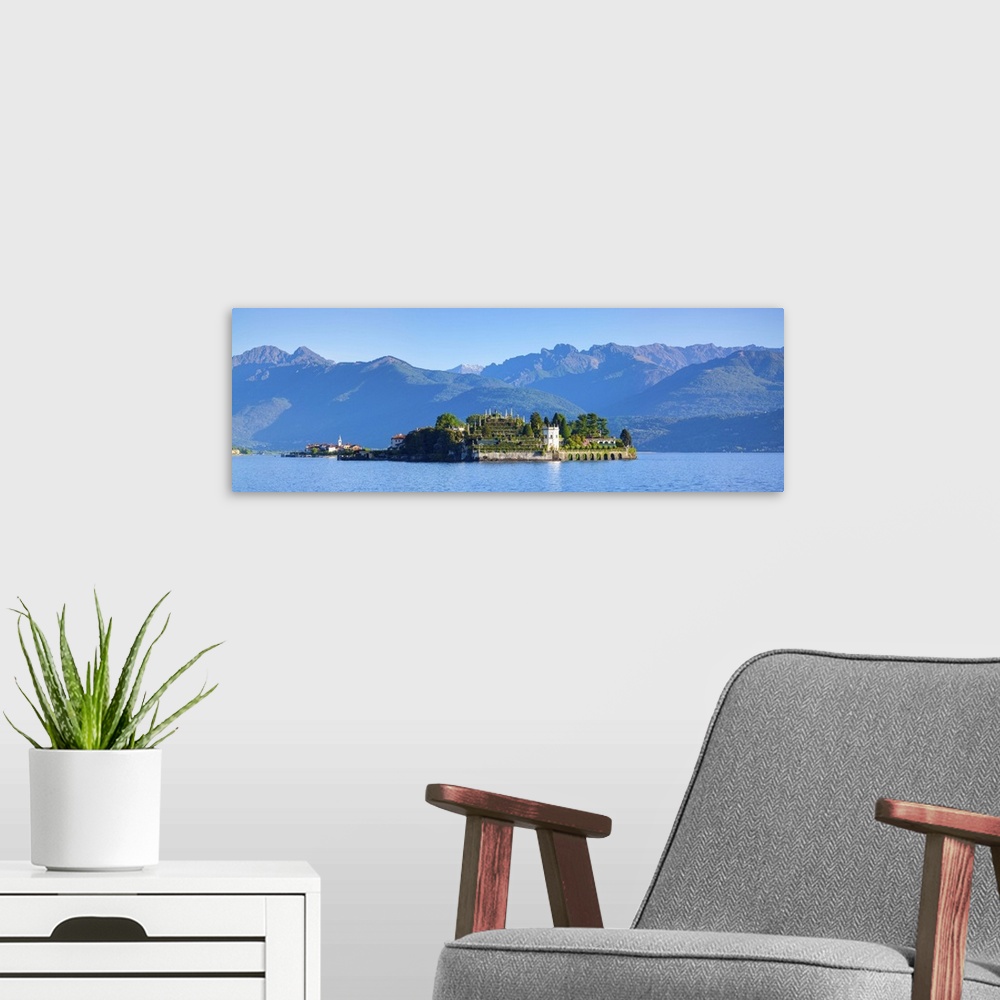 A modern room featuring The idyllic Isola dei Pescatori and Isola Bella, Borromean Islands, Lake Maggiore, Piedmont, Italy.
