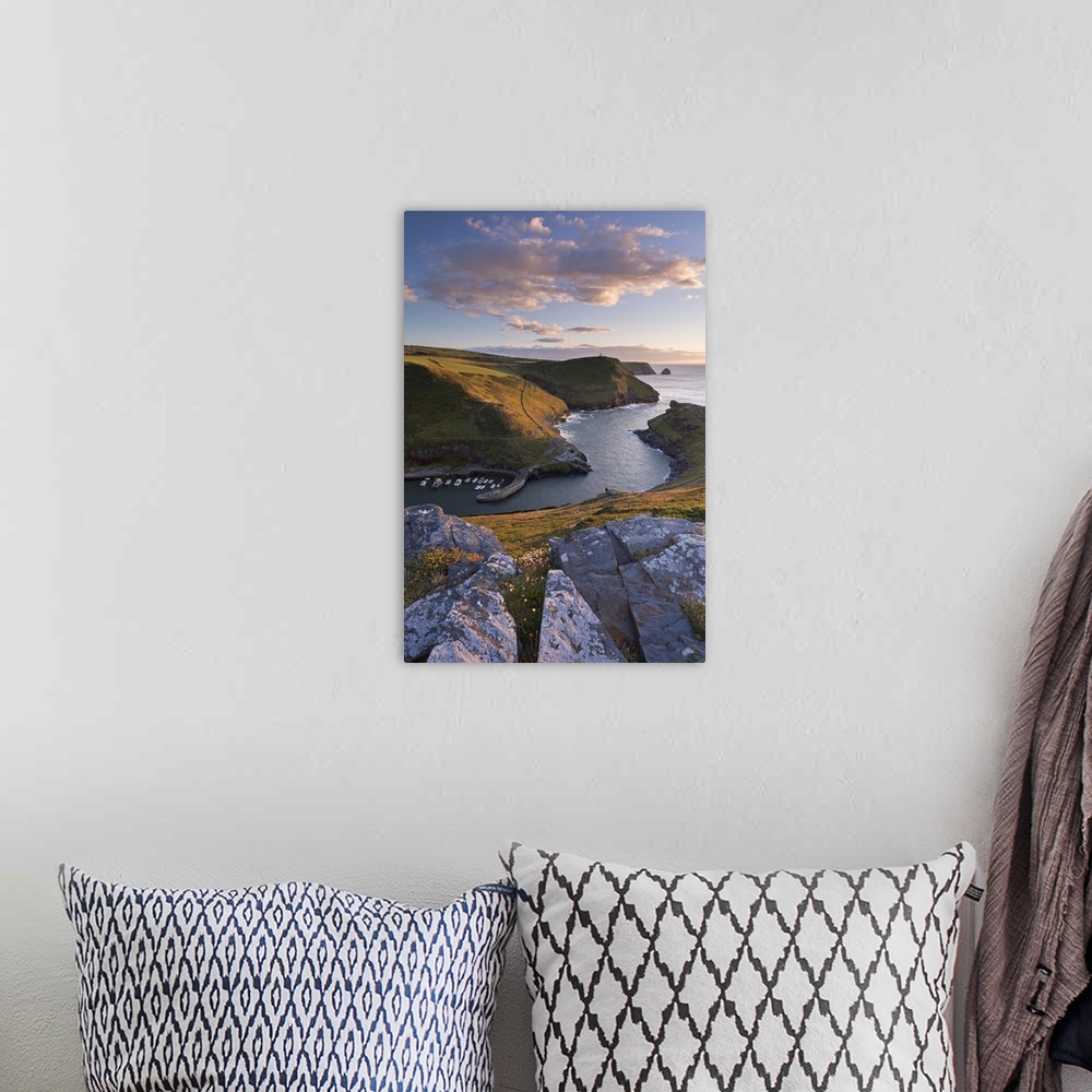 A bohemian room featuring Boscastle Harbour from the coast path, Cornwall, England. Summer (August)